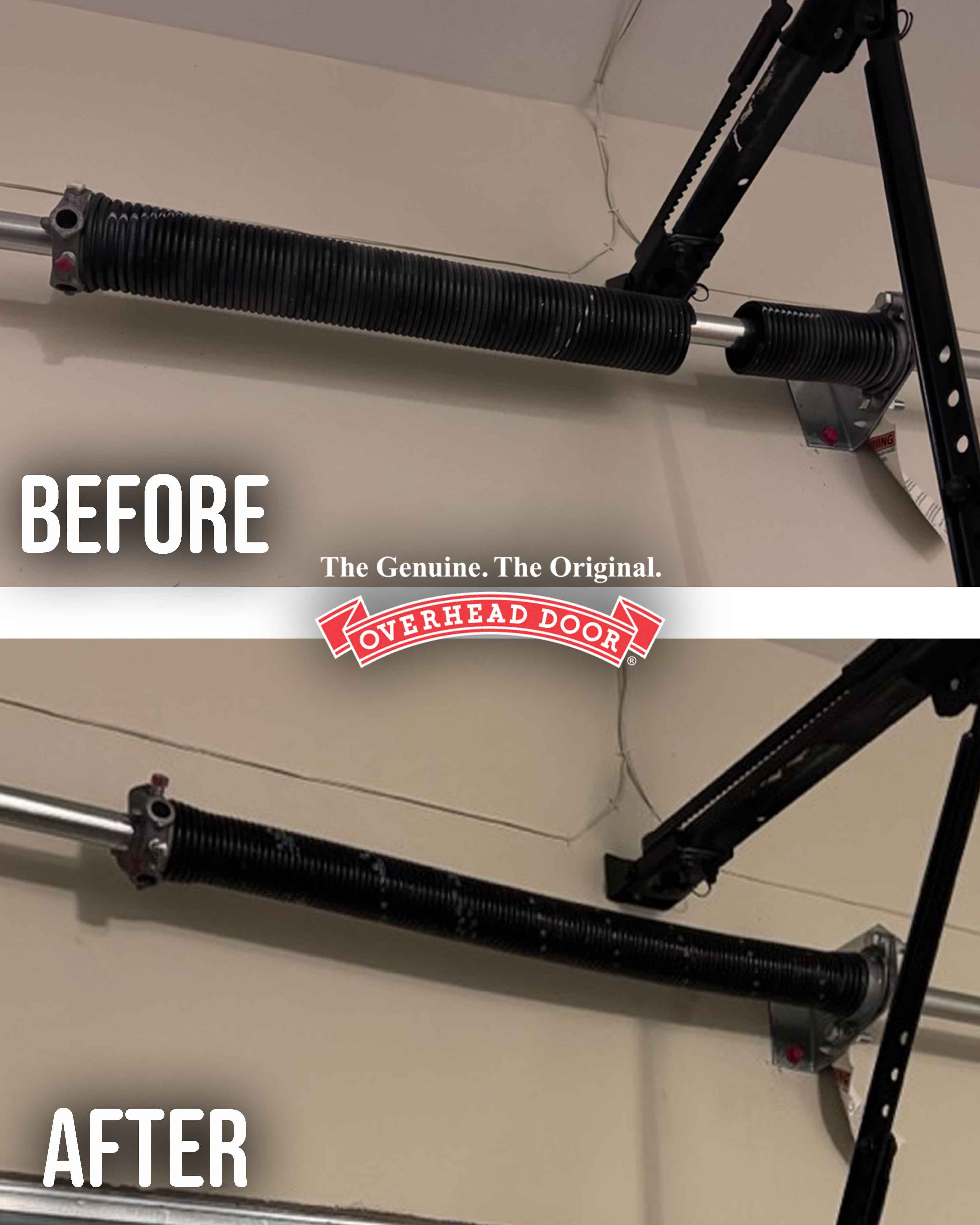 Garage door with broken torsion spring unable to open